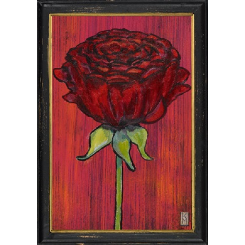 Lijstje hout zwart Rode roos, 34x23,5cm