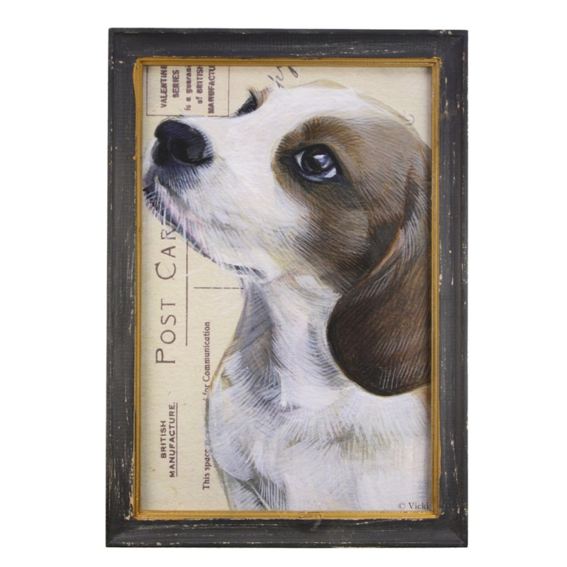 Lijstje hout zwart Beagle, 34x23,5cm