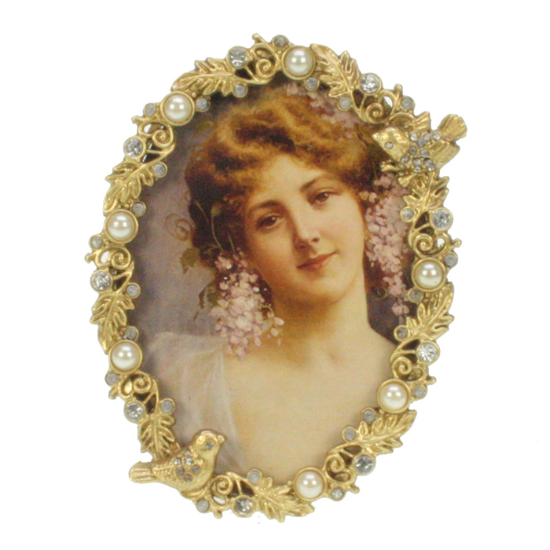 Fotolijstje ovaal ant. goudkl. Vogeltjes (9x12,5) 10x1x14cm