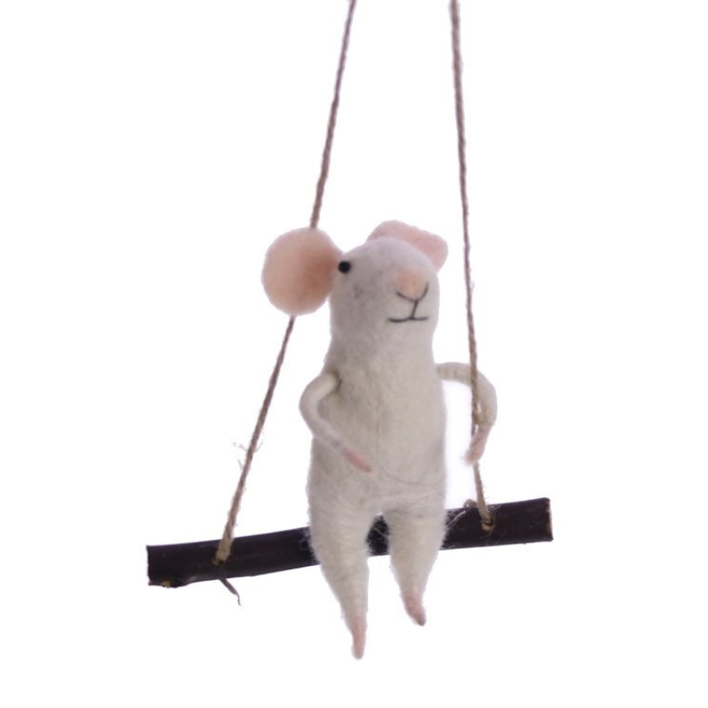 Muis op schommel vilt 9,5x4x11cm (22cm)