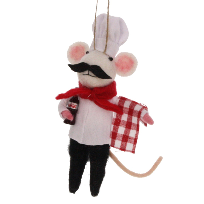 Muis Ober met cola fles vilt 9x5x15cm