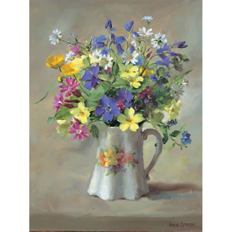 Dubbele kaart met env. Wilde bloemen in kan 20x15cm