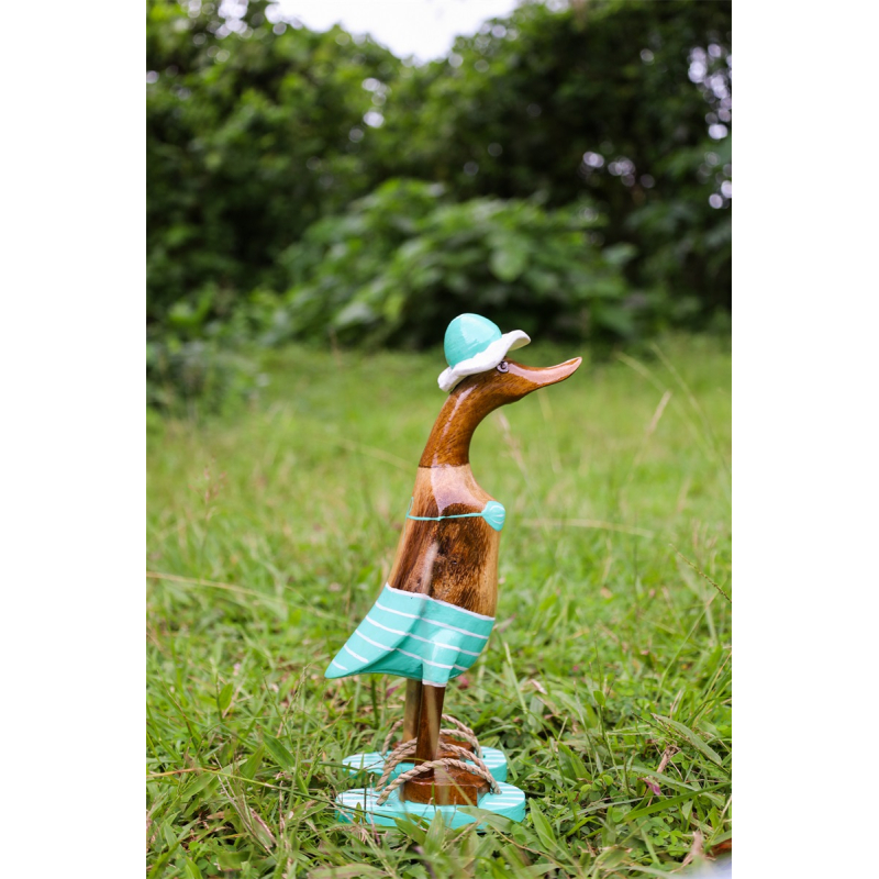 Houten eend Floor L turquoise wit