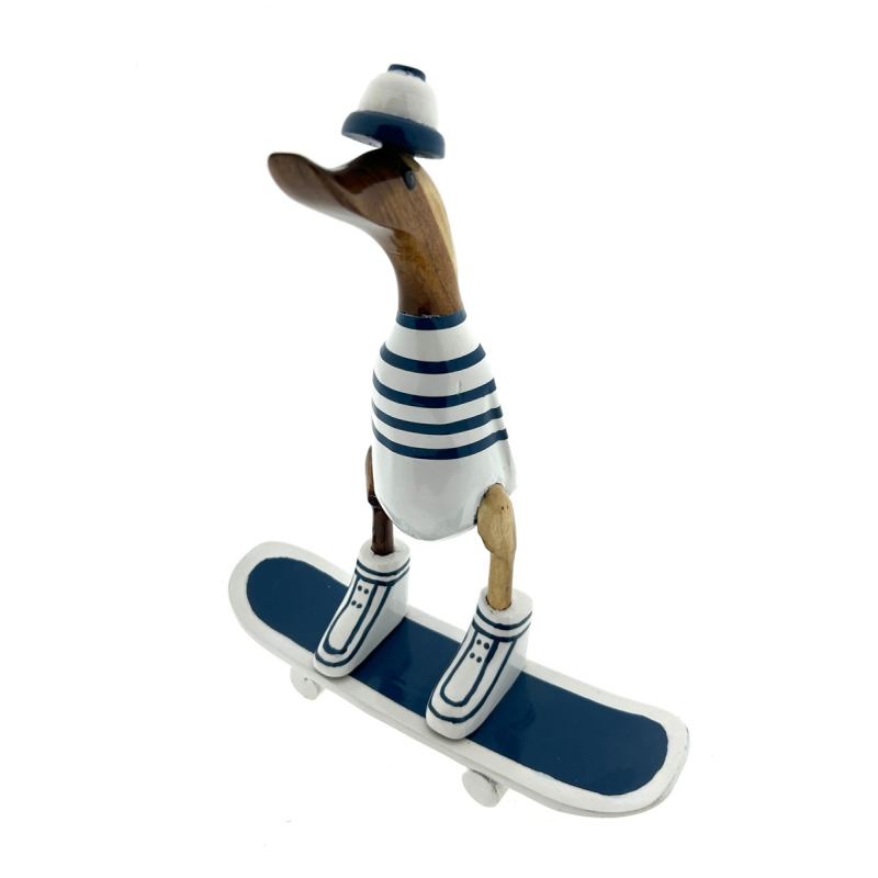 Houten eend Wessel skateboard wit/blauw