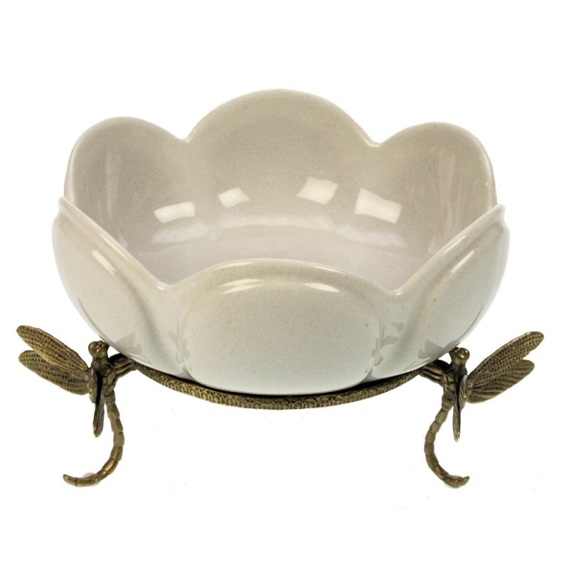 Schaal op voet Libelle, wit/craq. 21x20x12,5cm