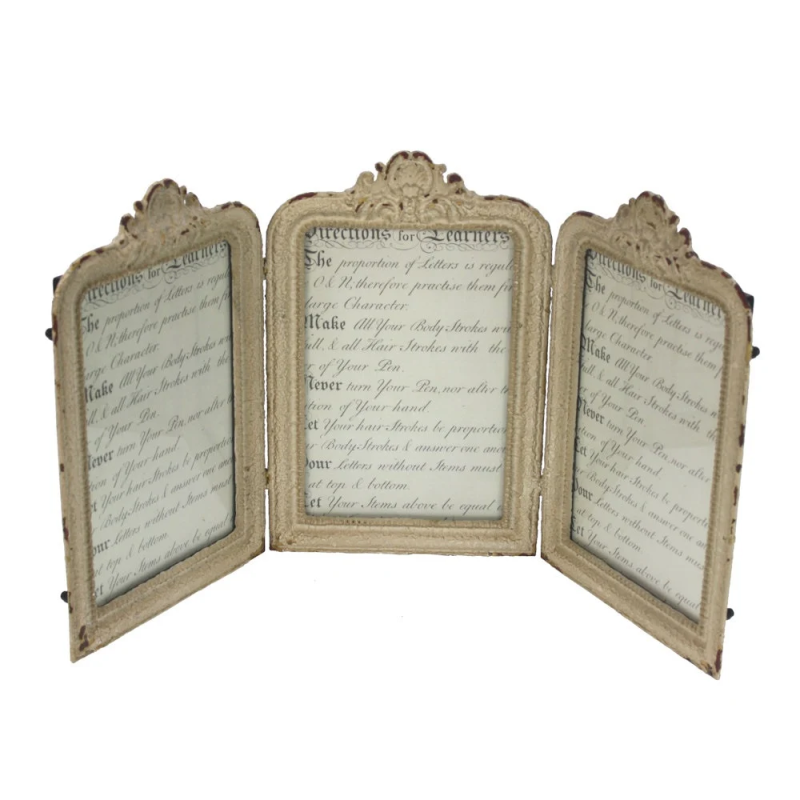 Fotolijst drieluik ant. wit, (10,2x15,1cm) 38,5x19,6cm