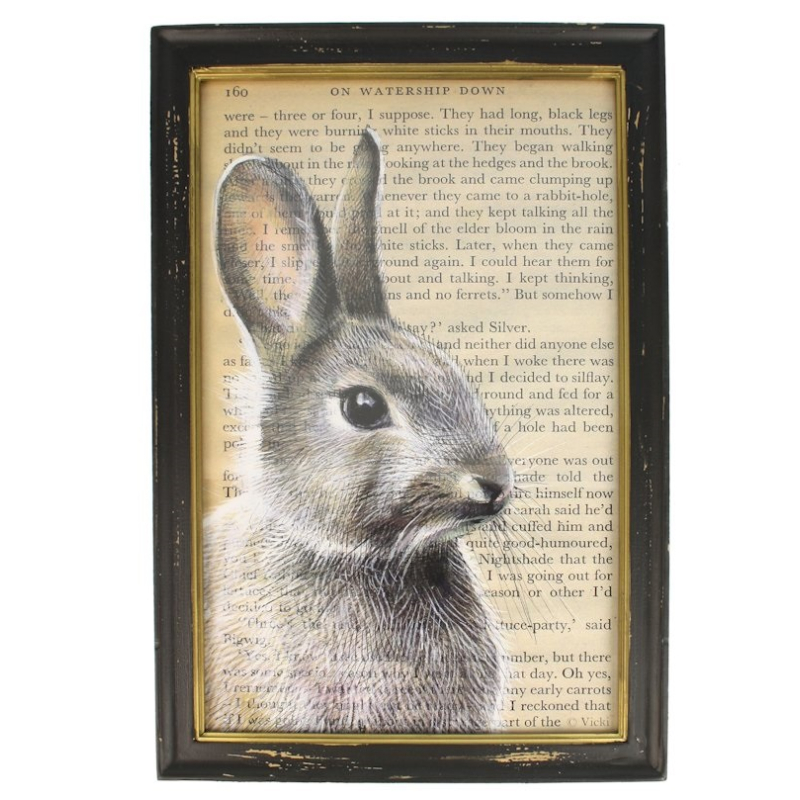 Lijstje hout zwart Haas zijkant, 34x23,5cm