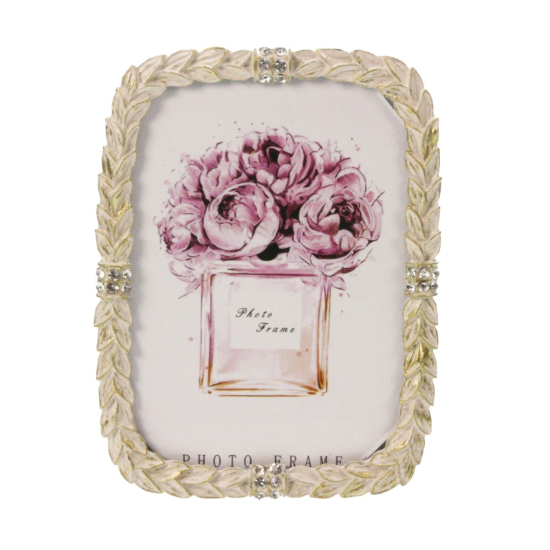 Fotolijstje blaadjes met strass, crème kleur 10x1x14cm