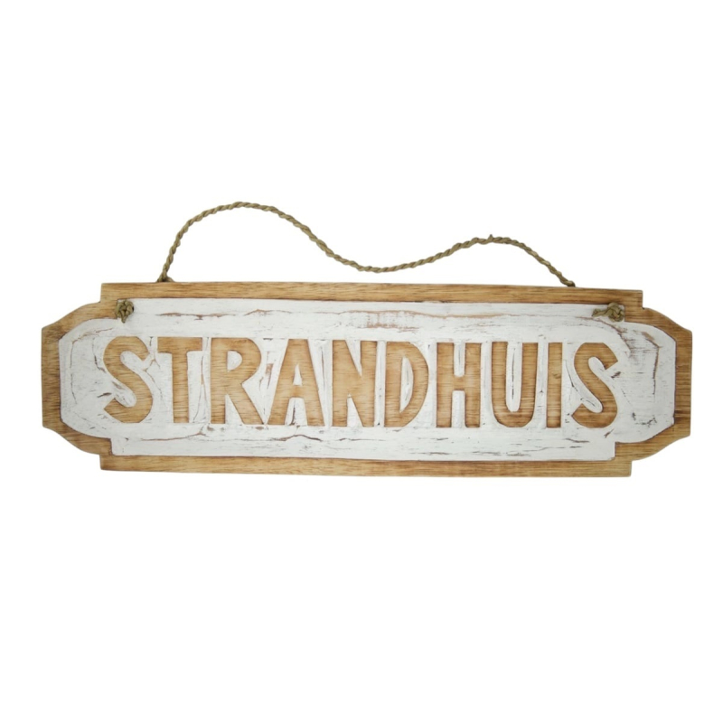 Tekstbord Finy STRANDHUIS 50cm natural/wit