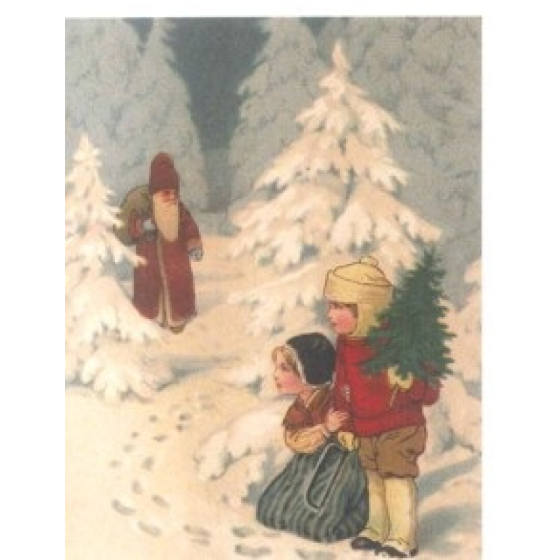Cadeaukaart met env. Kinderen en kerstman 7x9cm