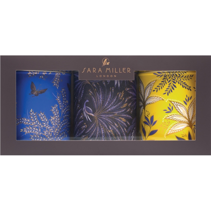 Blikken set in doos (3) Pauw, blauw/geel 10,5x10,5x10,5cm