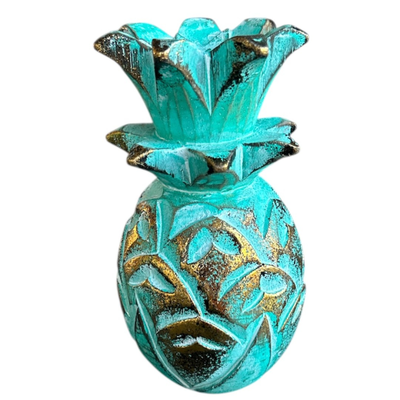 Houten Ananas Turquoise / Goud