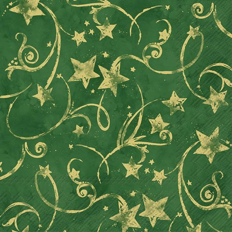 Servetten "Sterrenslinger groen goud" 33x33 cm