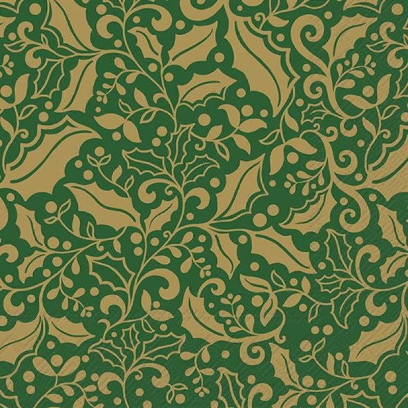 Servetten "CHRISTMAS SPARKLE green gold" 33x33 cm