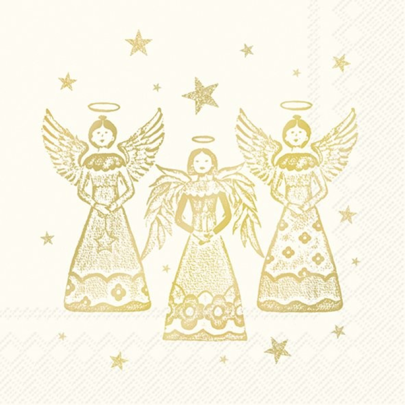 Servetten "BRIGHT ANGELS crème goud" 33x33 cm