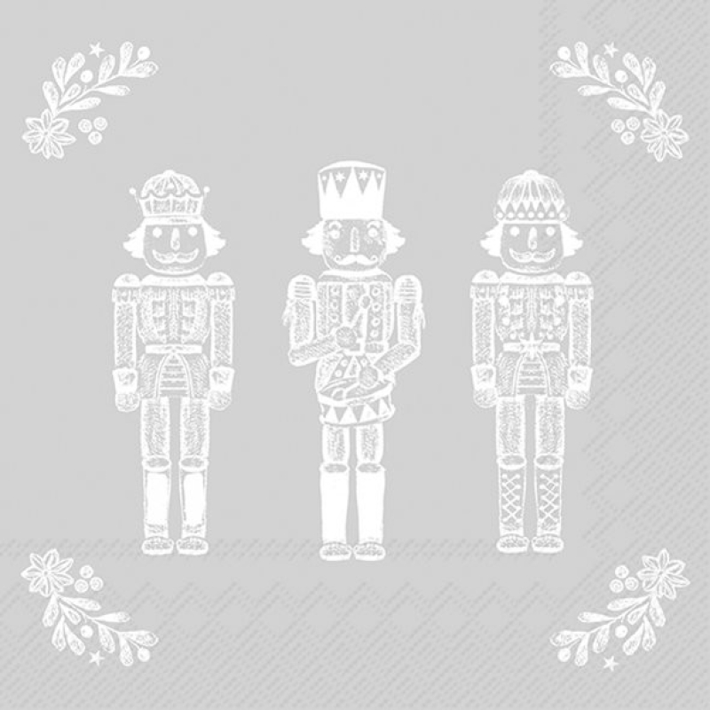 Servetten "BRIGHT NUTCRACKERS silver" 33x33 cm