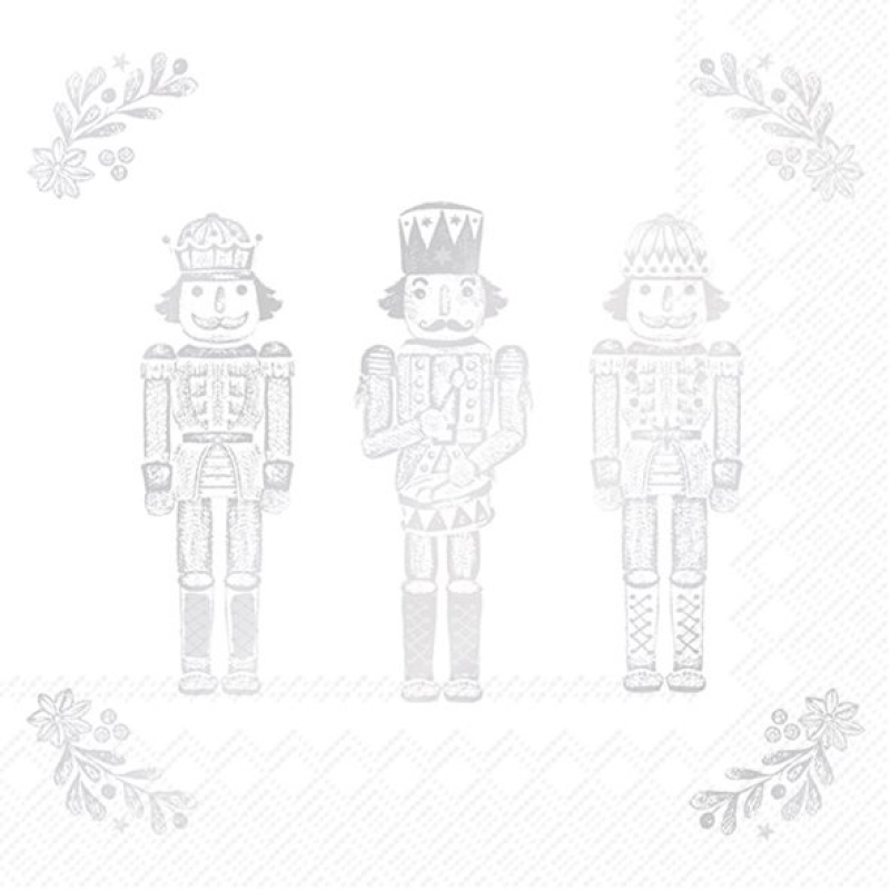 Servetten "BRIGHT NUTCRACKERS white & silver" 33x33 cm