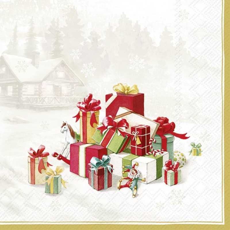 Servetten "HAPPY PRESENTS goud" 33x33 cm