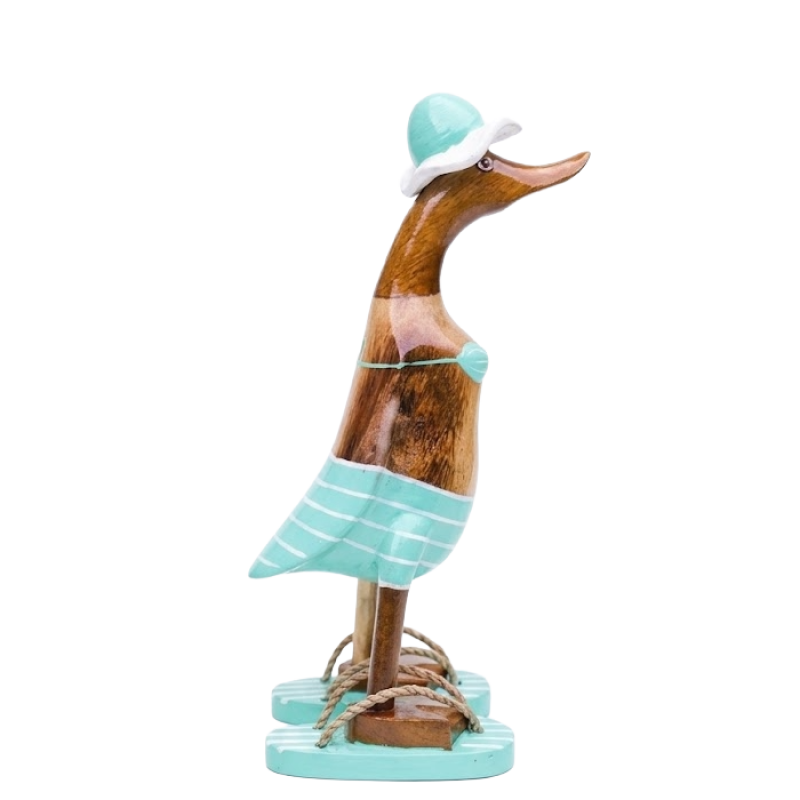 Houten eend Floor S turquoise wit