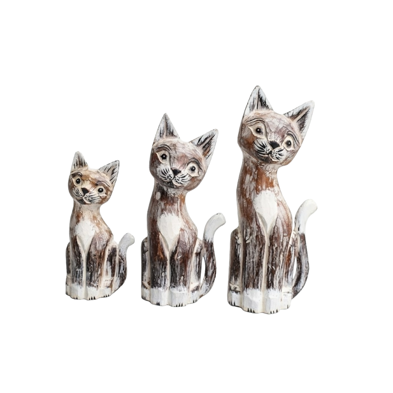 Set van drie houten katten Chiva