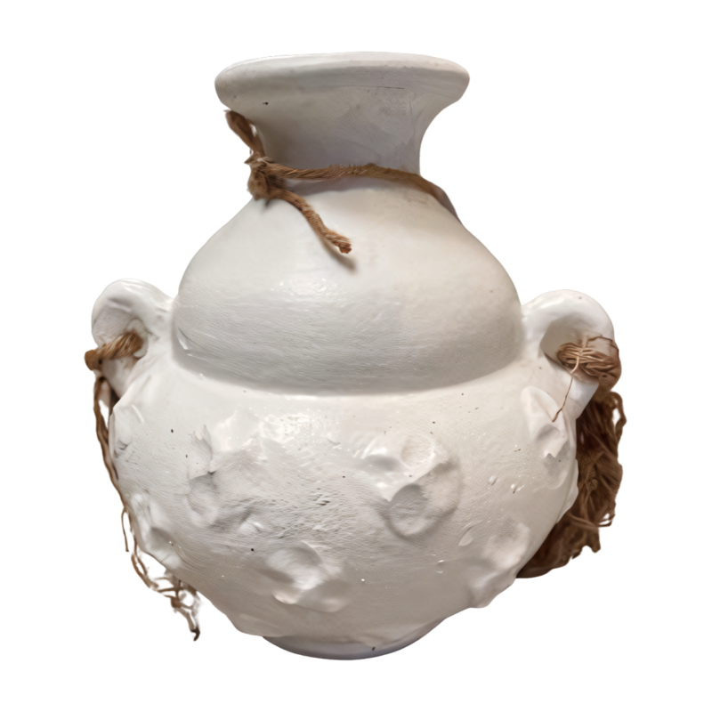 Vase white 2-ears rope H22cm