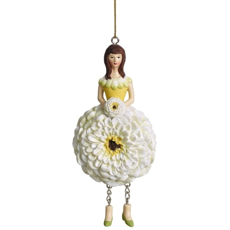 Bloemenmeisje hangend "Zinnia Wit-Geel"